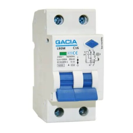 GACIA aardlekautomaat C16A 30mA 2P (traag)