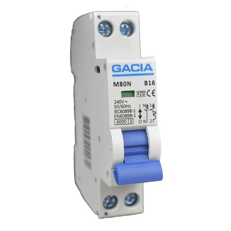 GACIA installatieautomaat 1P+N C16A (traag)